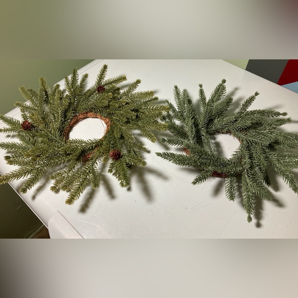 Set of Two 12” Pine Plastic Candle Ring   New